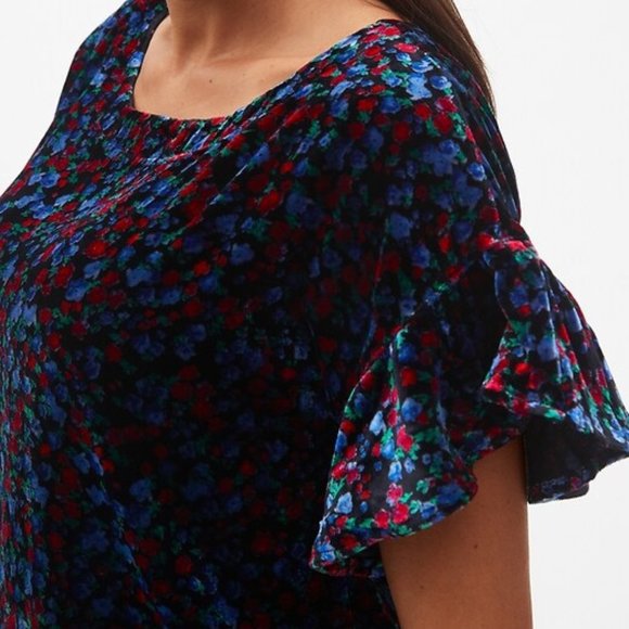 Gap Ruffle Velour Velvet Black Floral Shift Dress - Picture 2 of 10